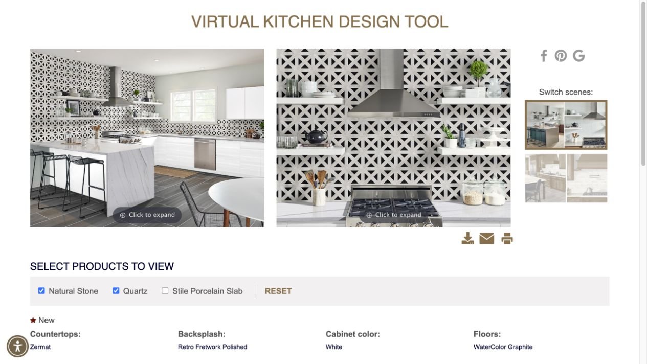 J & R’s MSI virtual kitchen designer with countertop and cabinet selections